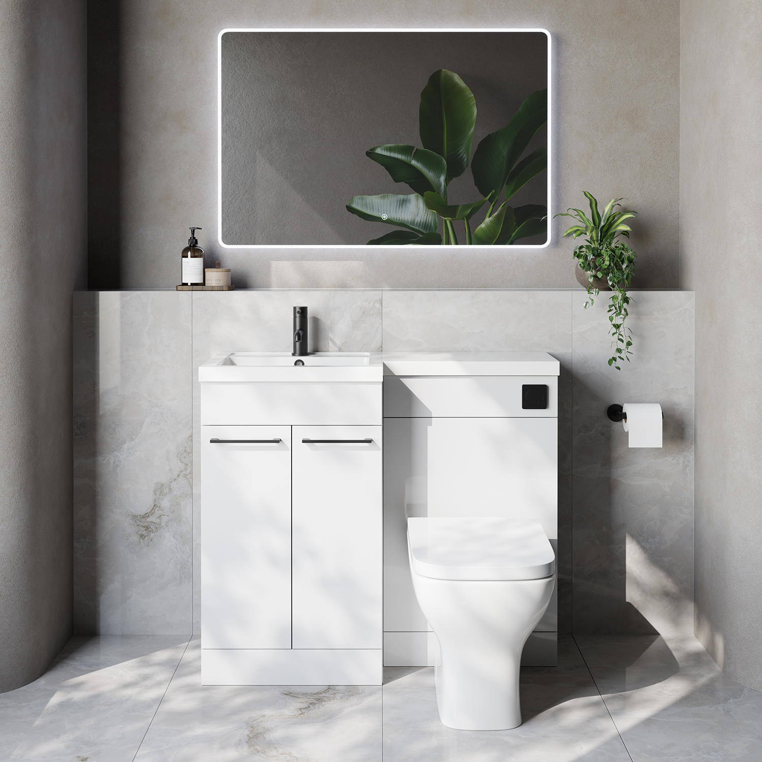Napoli 390 2 Door Vanity Unit Toilet Suite with Left Hand Square Lucia Basin