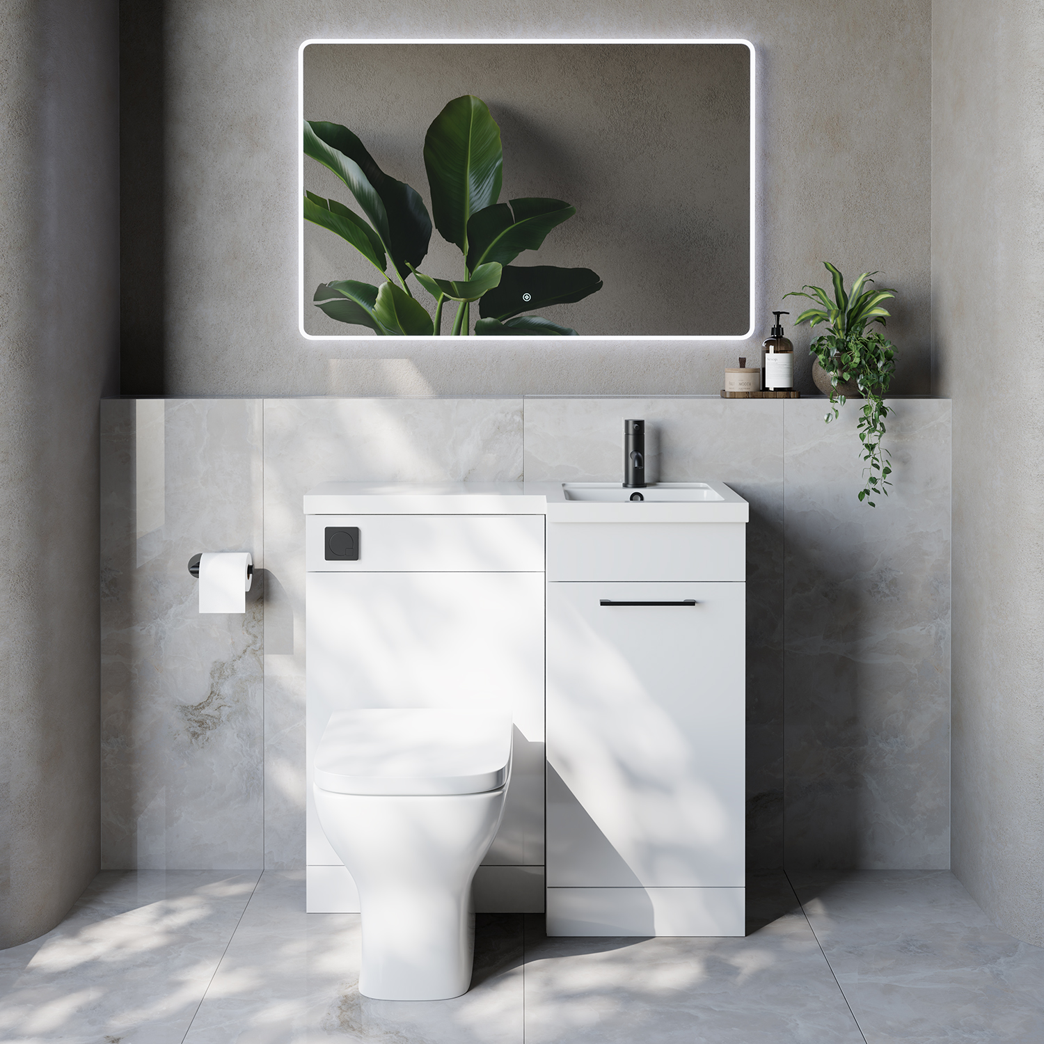 Napoli 390 Single Door Vanity Unit Toilet Suite with Right Hand Square Lucia Basin