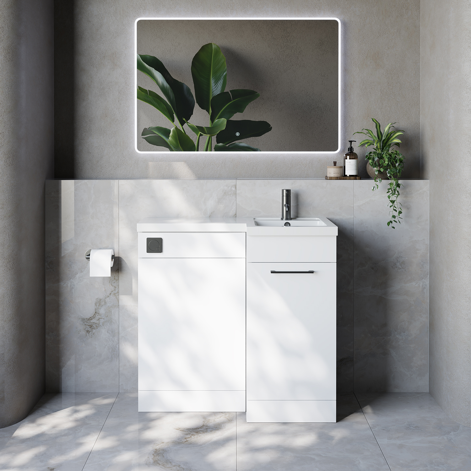 Napoli 390 Single Door Vanity Unit Toilet Suite with Right Hand Square Lucia Basin