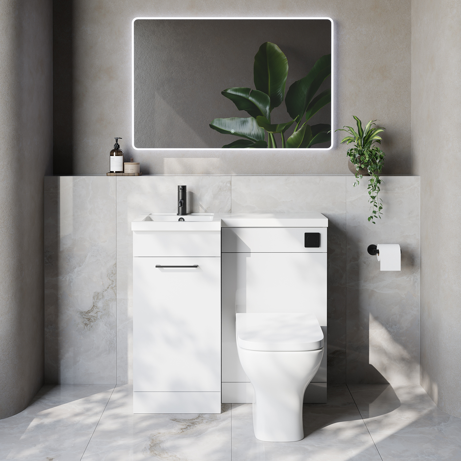 Napoli 390 Single Door Vanity Unit Toilet Suite with Left Hand Square Lucia Basin