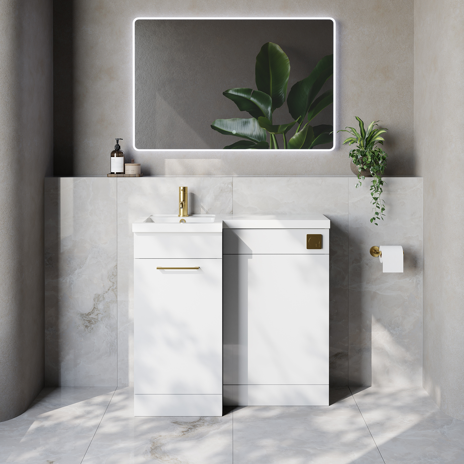Napoli 390 Single Door Vanity Unit Toilet Suite with Left Hand Square Lucia Basin