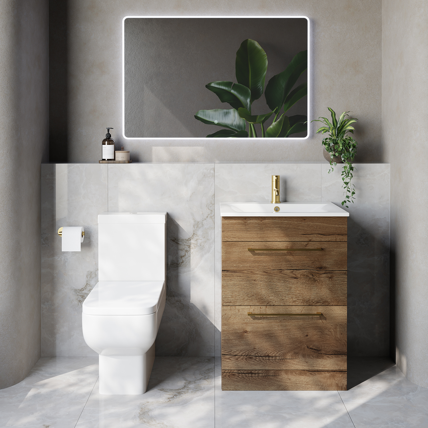 Napoli 460 2 Drawer Vanity Unit and Tacoma Comfort Height Toilet Suite with Angel Basin