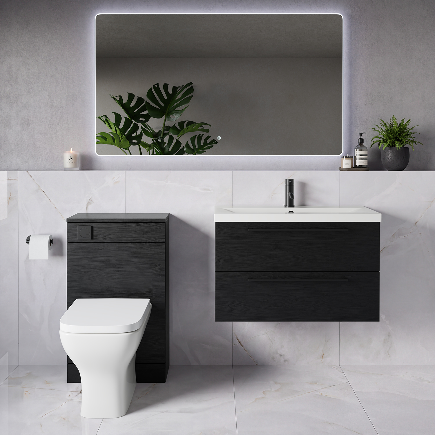 Napoli 390 Wall Mounted 2 Drawer Vanity Unit and Toilet Suite with Glide Basin