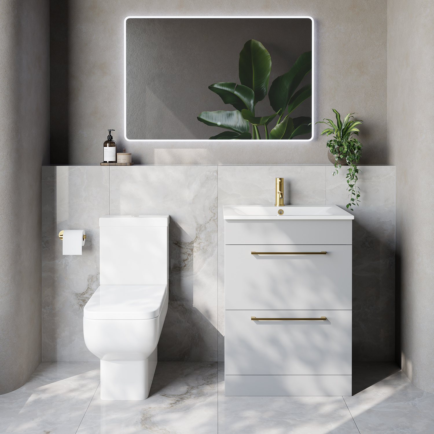 Napoli 460 2 Drawer Vanity Unit and Tacoma Comfort Height Toilet Suite with Angel Basin