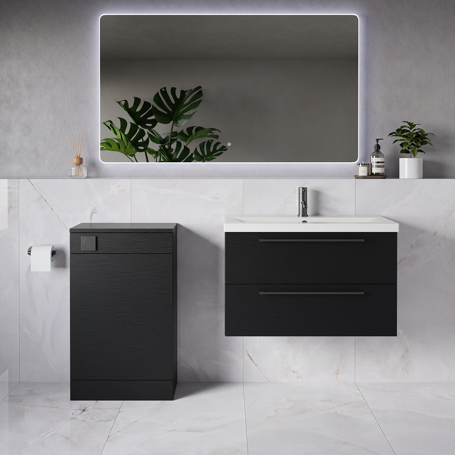 Napoli 390 Wall Mounted 2 Drawer Vanity Unit and Toilet Suite with Glide Basin