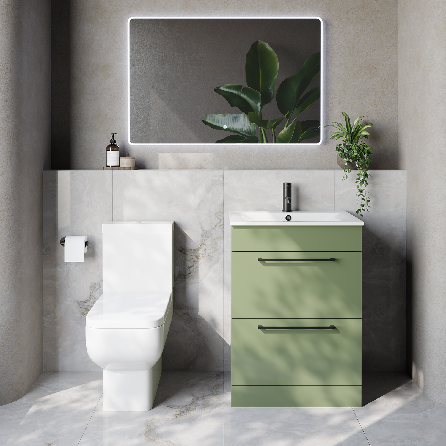 Napoli 460 2 Drawer Vanity Unit and Tacoma Comfort Height Toilet Suite with Angel Basin