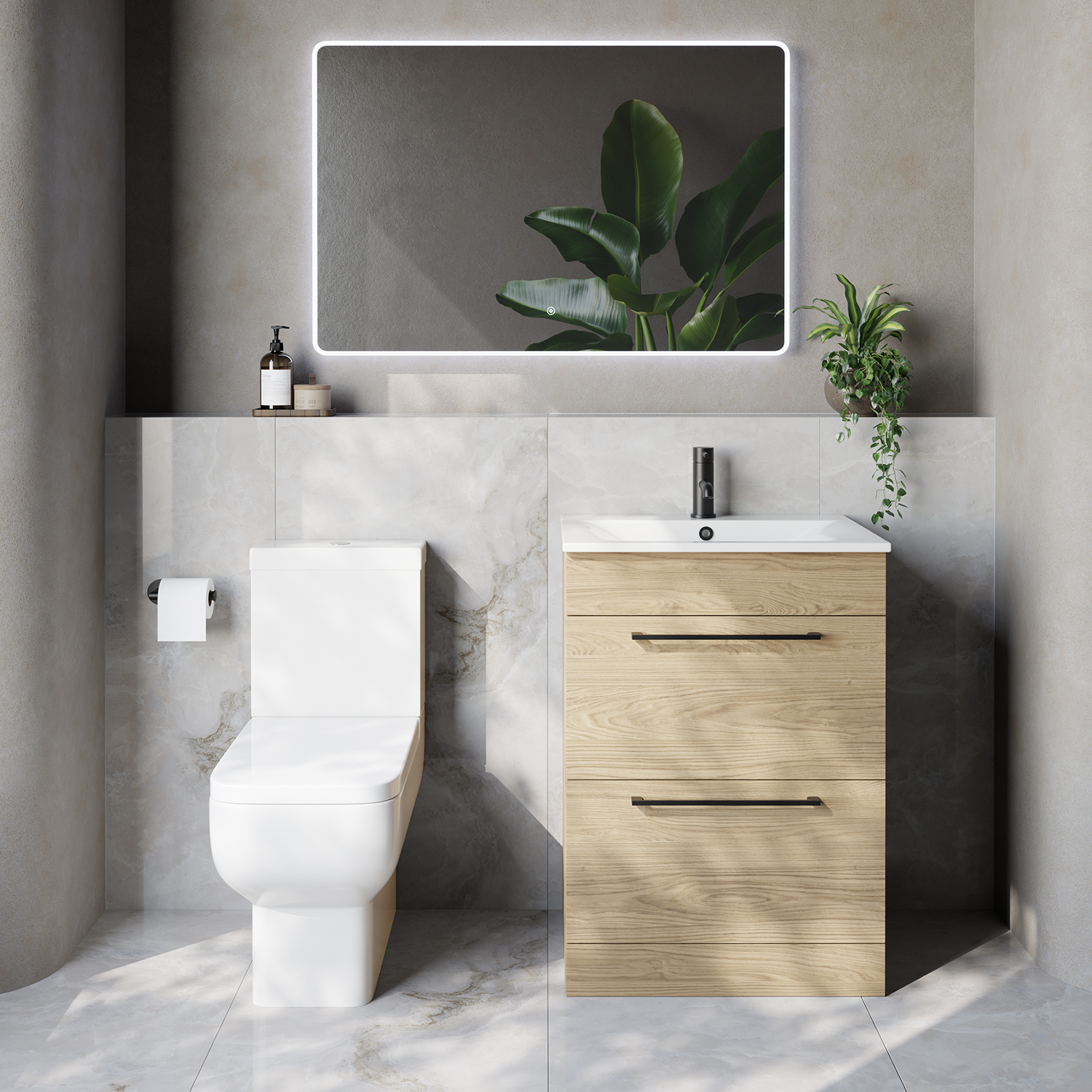 Napoli 460 2 Drawer Vanity Unit and Tacoma Comfort Height Toilet Suite with Angel Basin