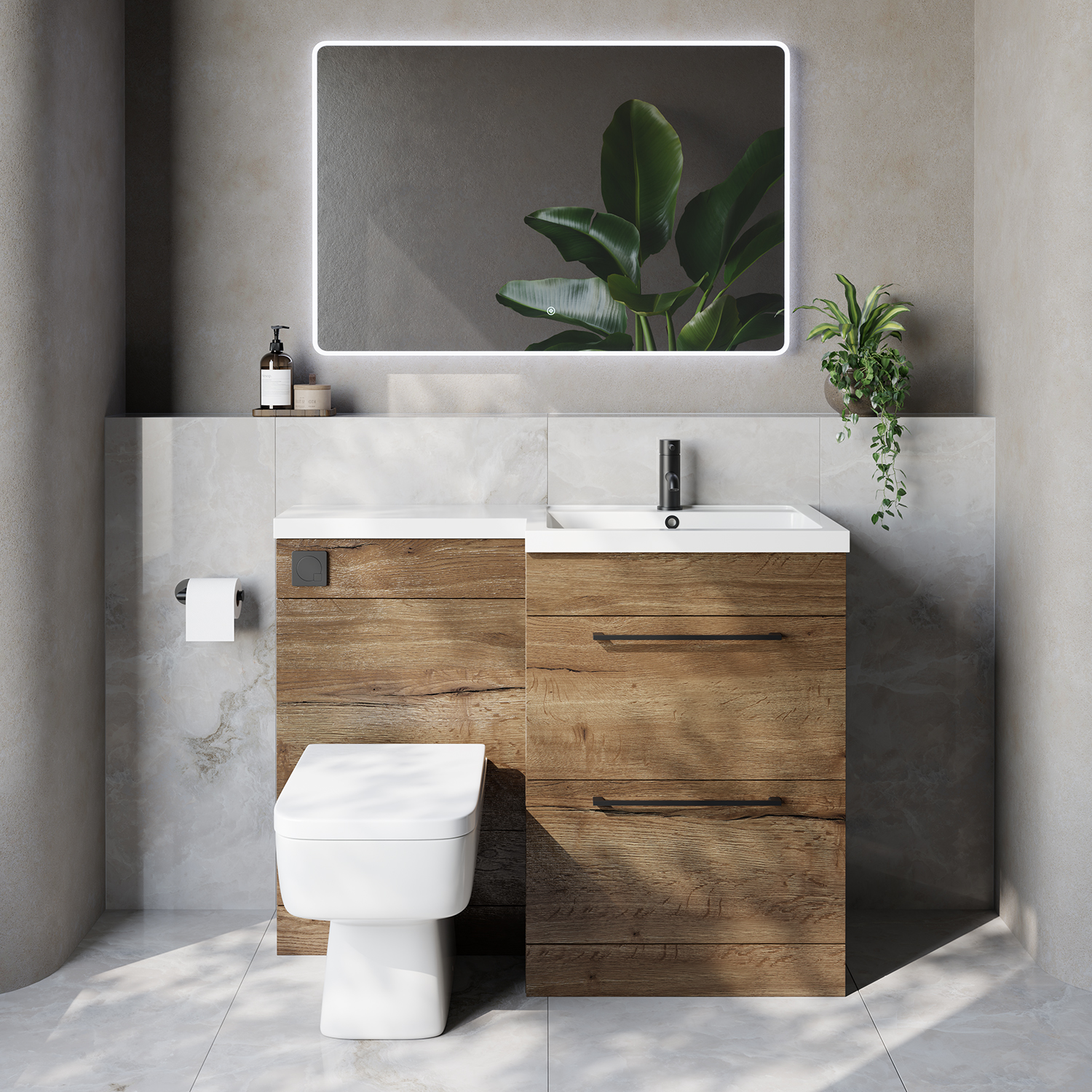 Napoli 460 2 Drawer Vanity Unit Toilet Suite with Right Hand Square Lucia Basin