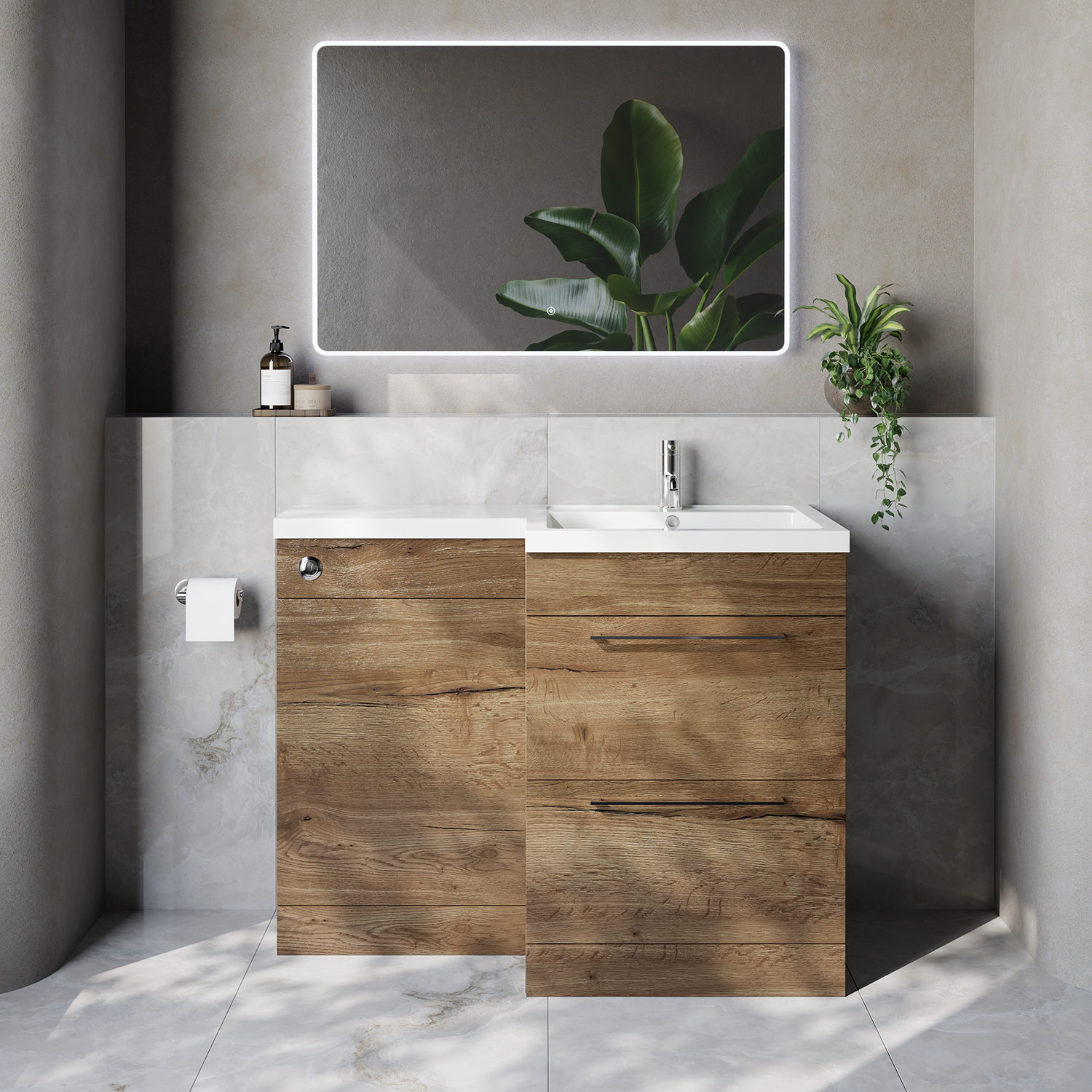 Napoli 460 2 Drawer Vanity Unit Toilet Suite with Right Hand Square Lucia Basin