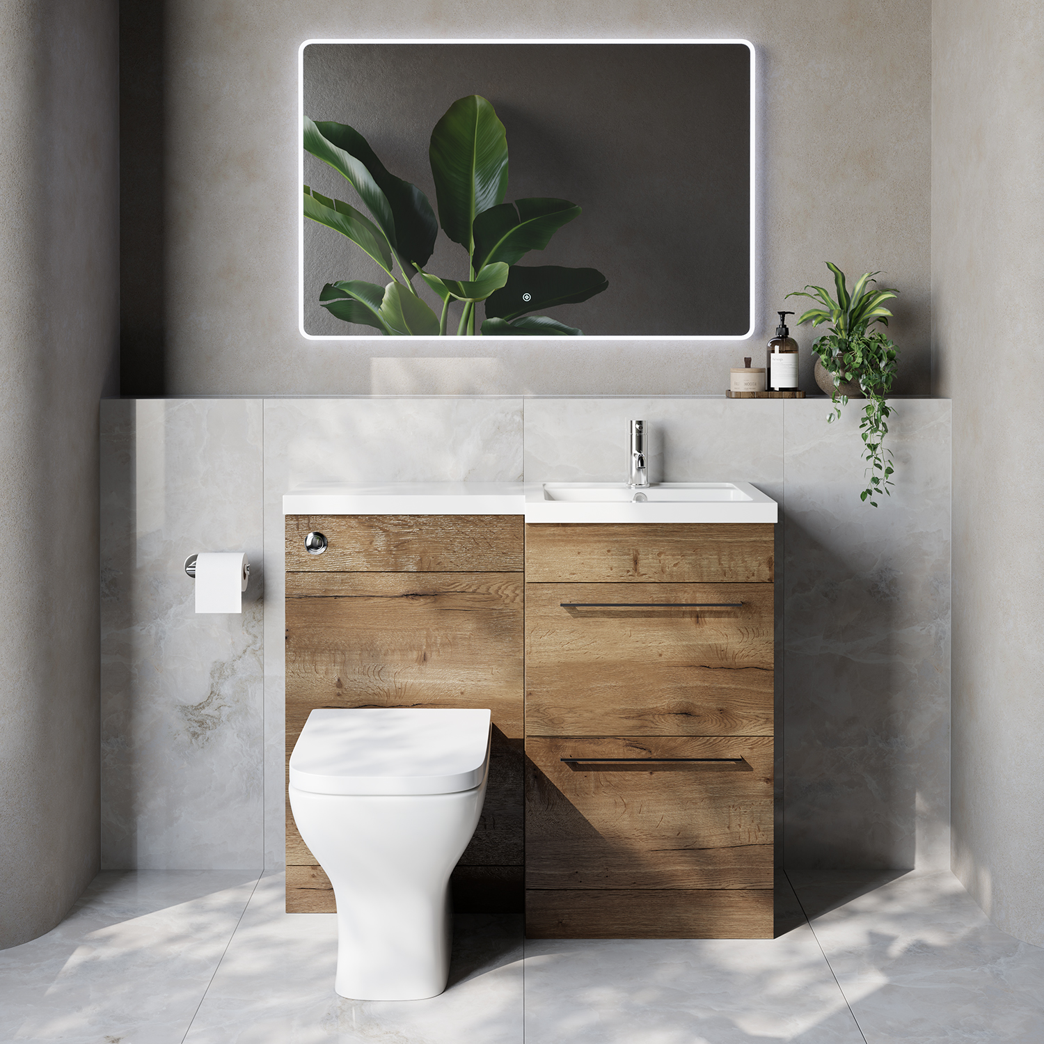 Napoli 390 2 Drawer Vanity Unit Toilet Suite with Right Hand Square Lucia Basin