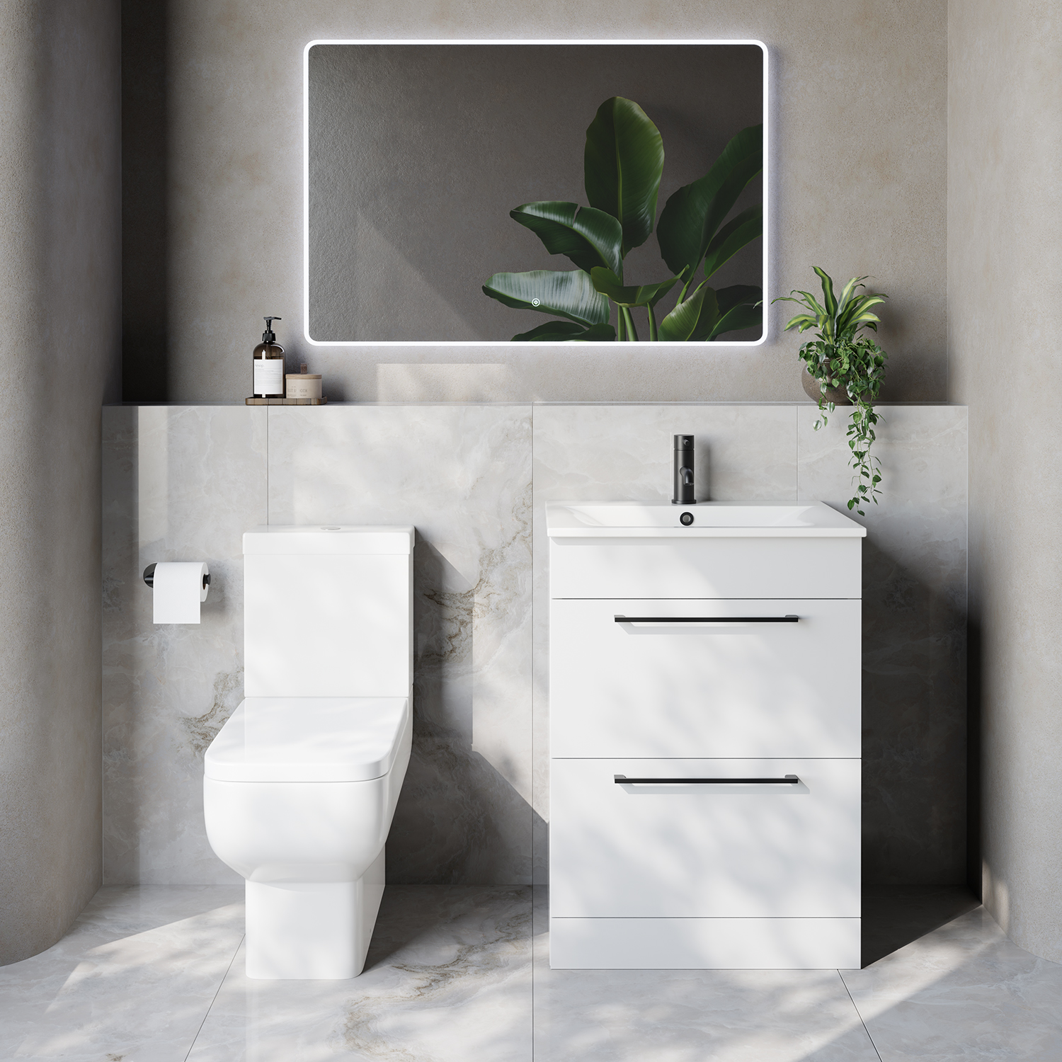 Napoli 460 2 Drawer Vanity Unit and Tacoma Comfort Height Toilet Suite with Angel Basin