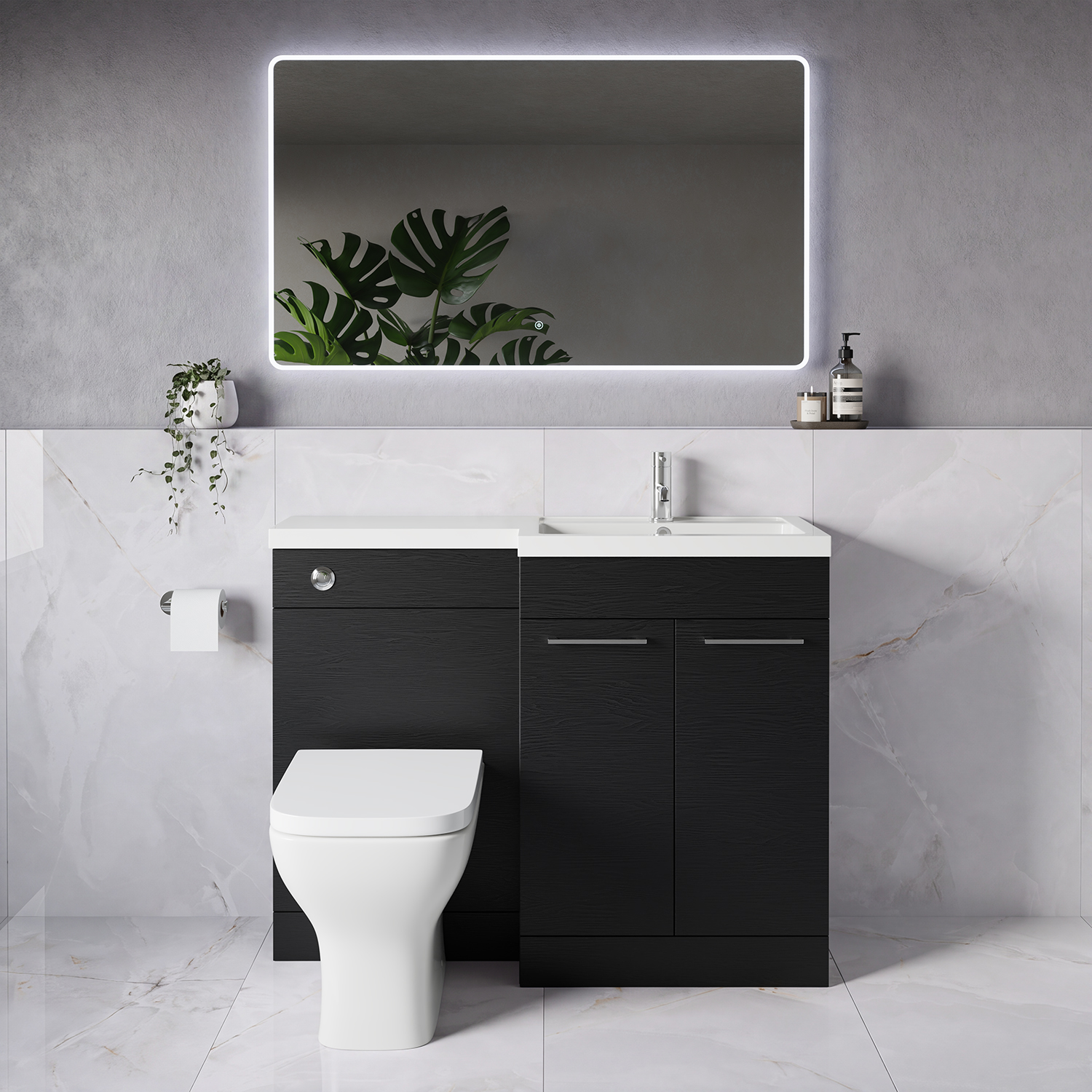 Napoli 390 2 Door Vanity Unit Toilet Suite with Square Right Hand Lucia Basin
