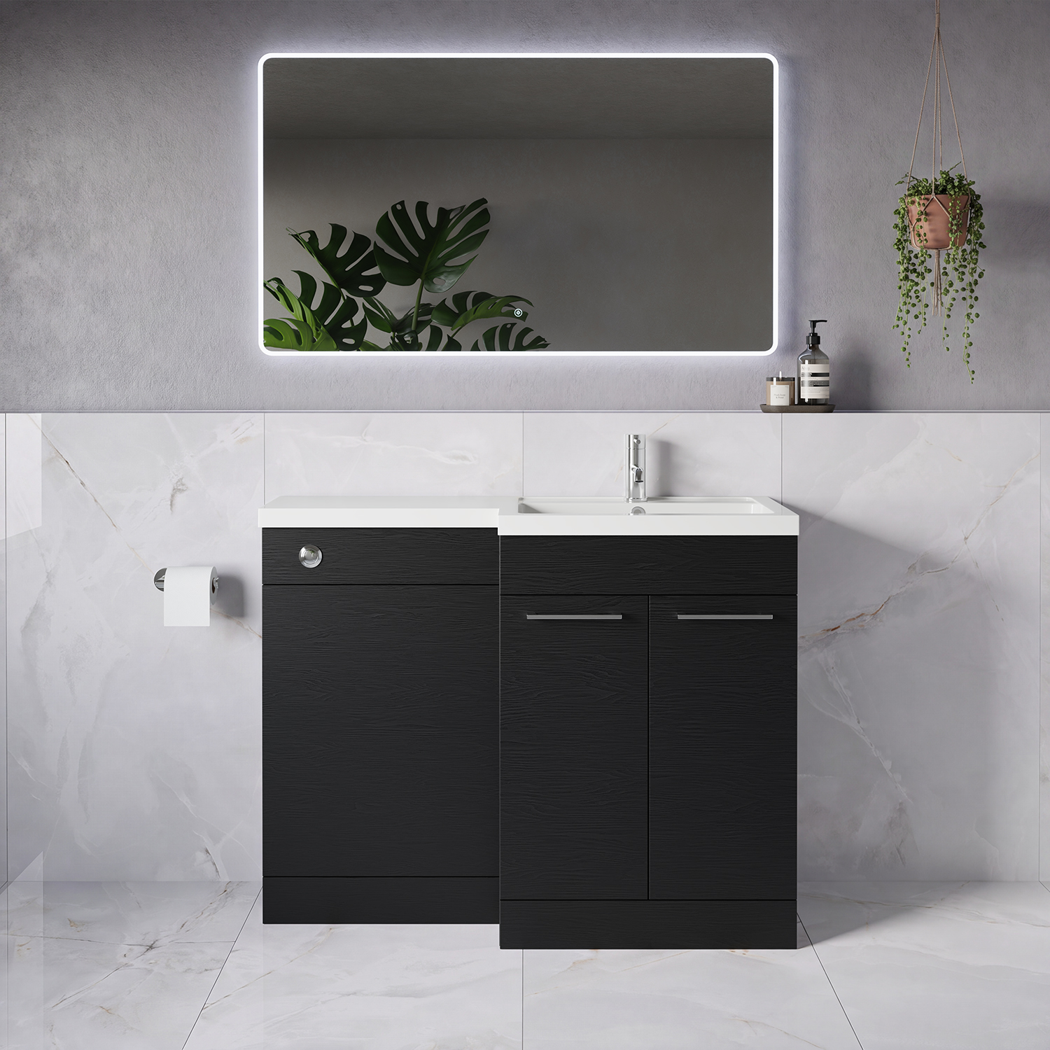 Napoli 390 2 Door Vanity Unit Toilet Suite with Square Right Hand Lucia Basin