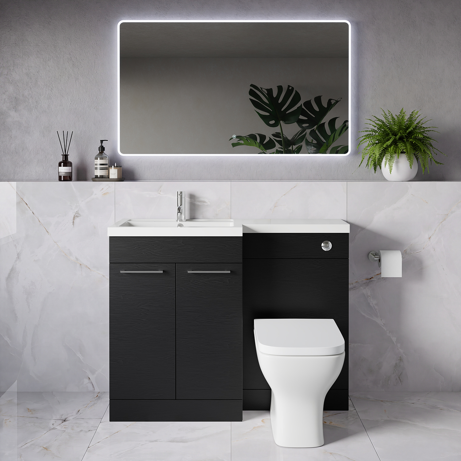 Napoli 390 2 Door Vanity Unit Toilet Suite with Square Left Hand Lucia Basin