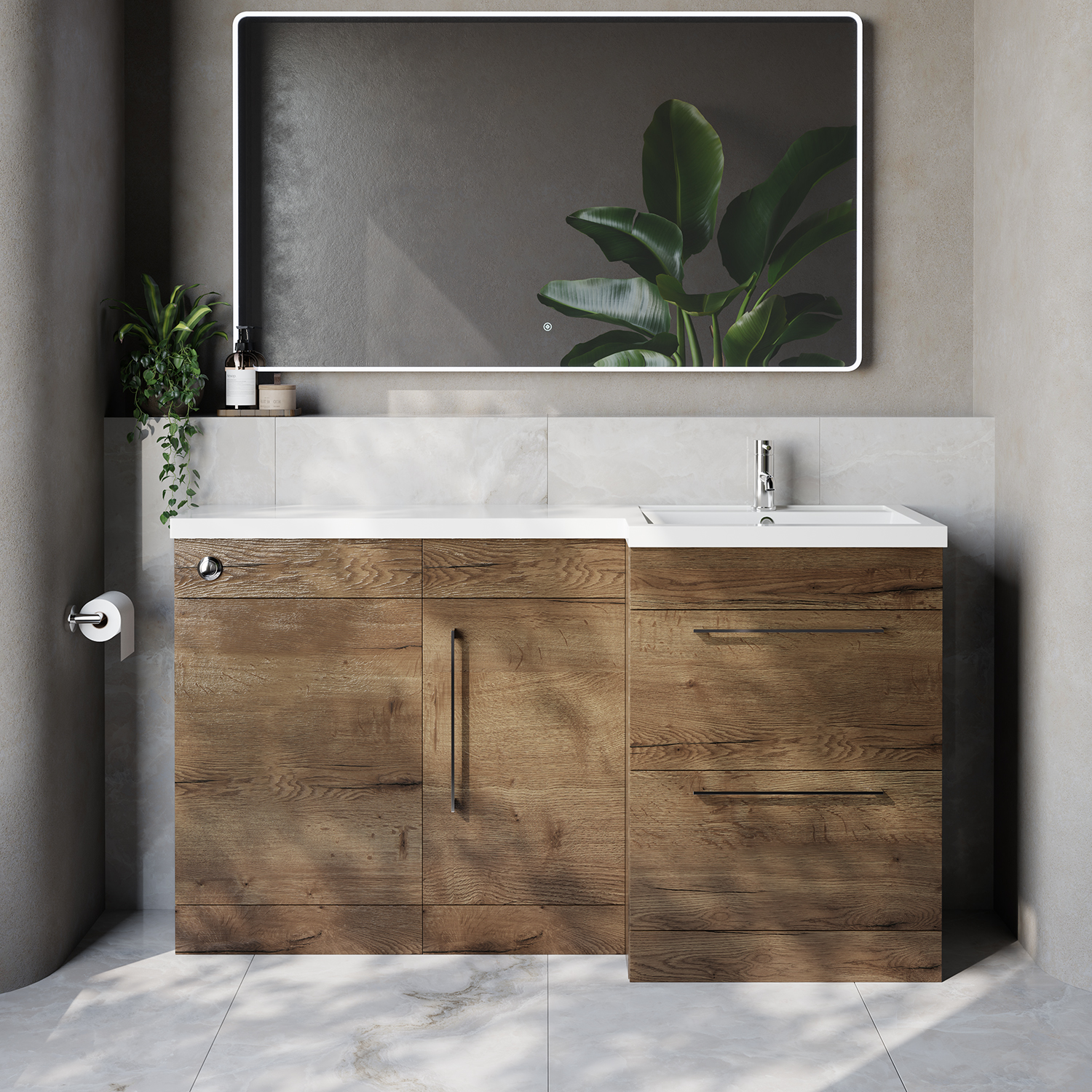 Napoli 390 2 Drawer Vanity Unit Toilet Suite with Right Hand Square Lucia Basin