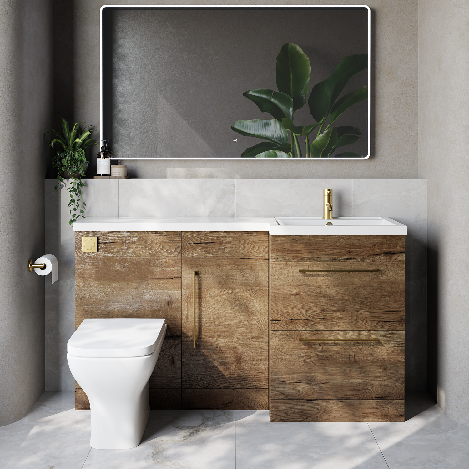 Napoli 390 2 Drawer Vanity Unit Toilet Suite with Right Hand Square Lucia Basin