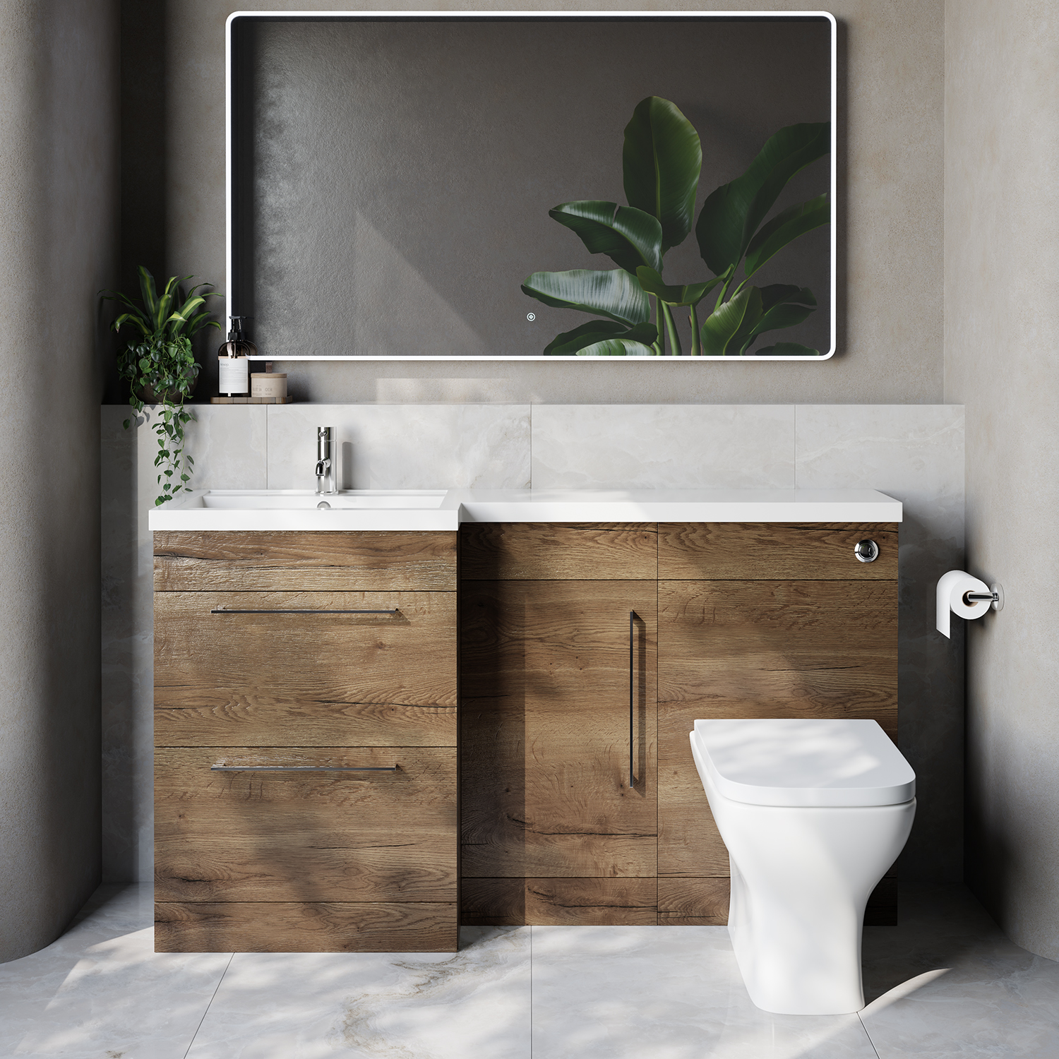 Napoli 390 2 Drawer Vanity Unit Toilet Suite with Left Hand Square Lucia Basin