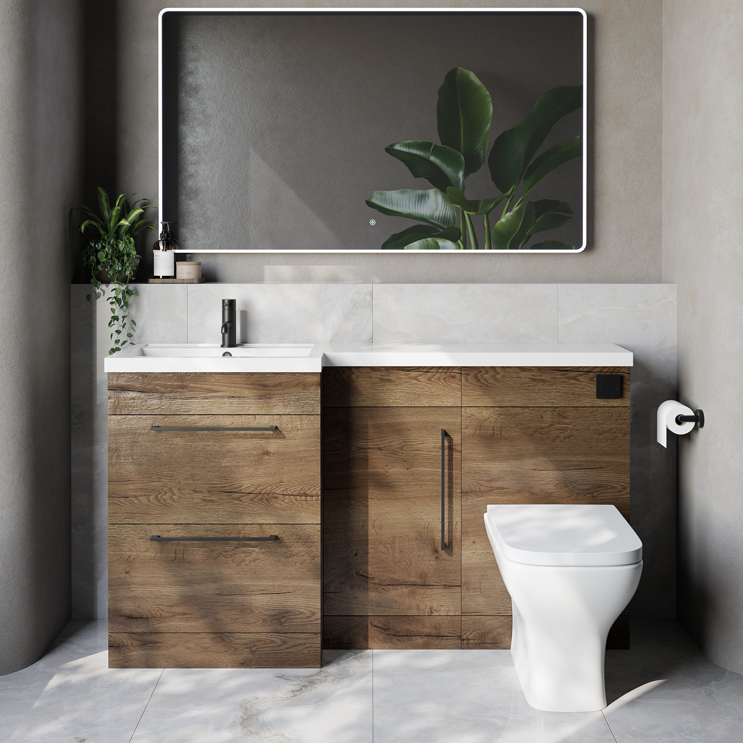 Napoli 390 2 Drawer Vanity Unit Toilet Suite with Left Hand Square Lucia Basin