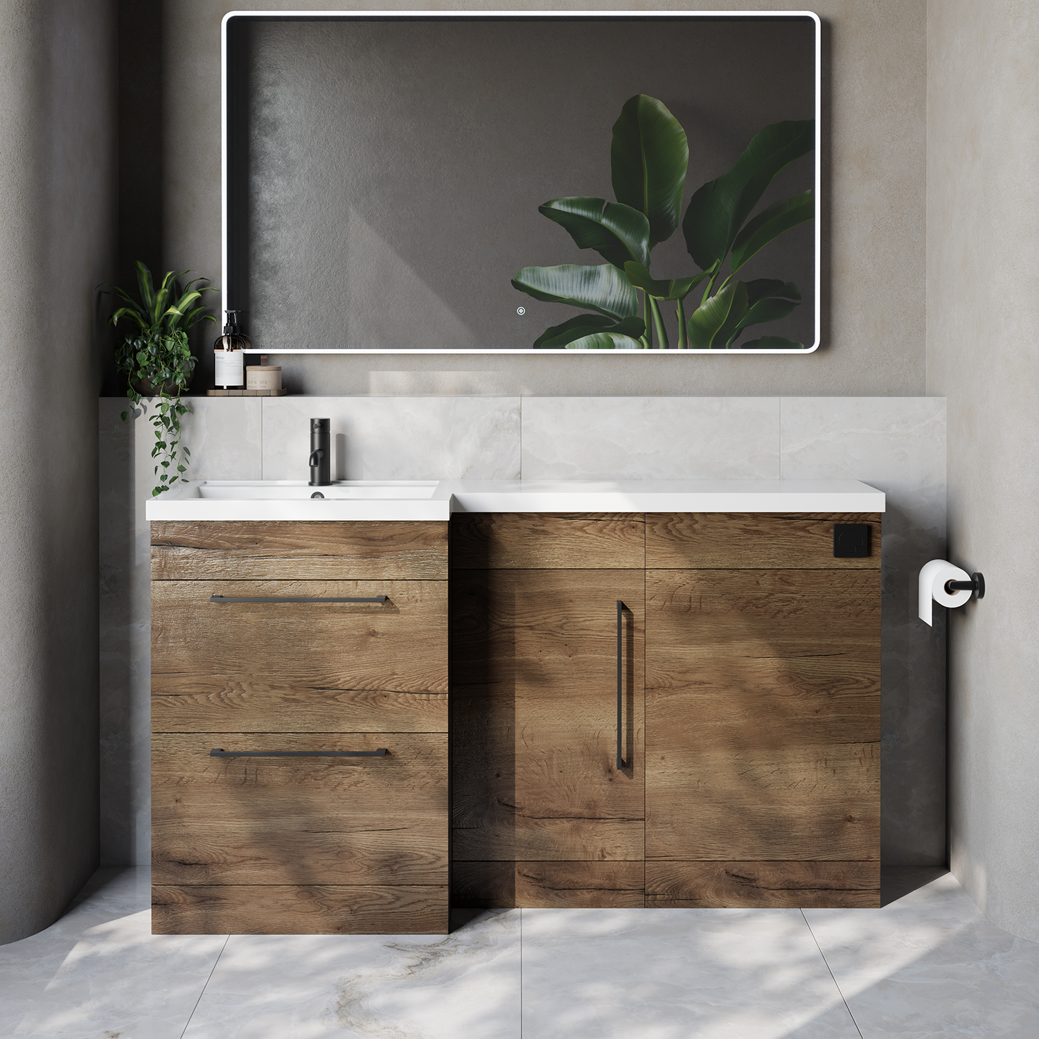 Napoli 390 2 Drawer Vanity Unit Toilet Suite with Left Hand Square Lucia Basin