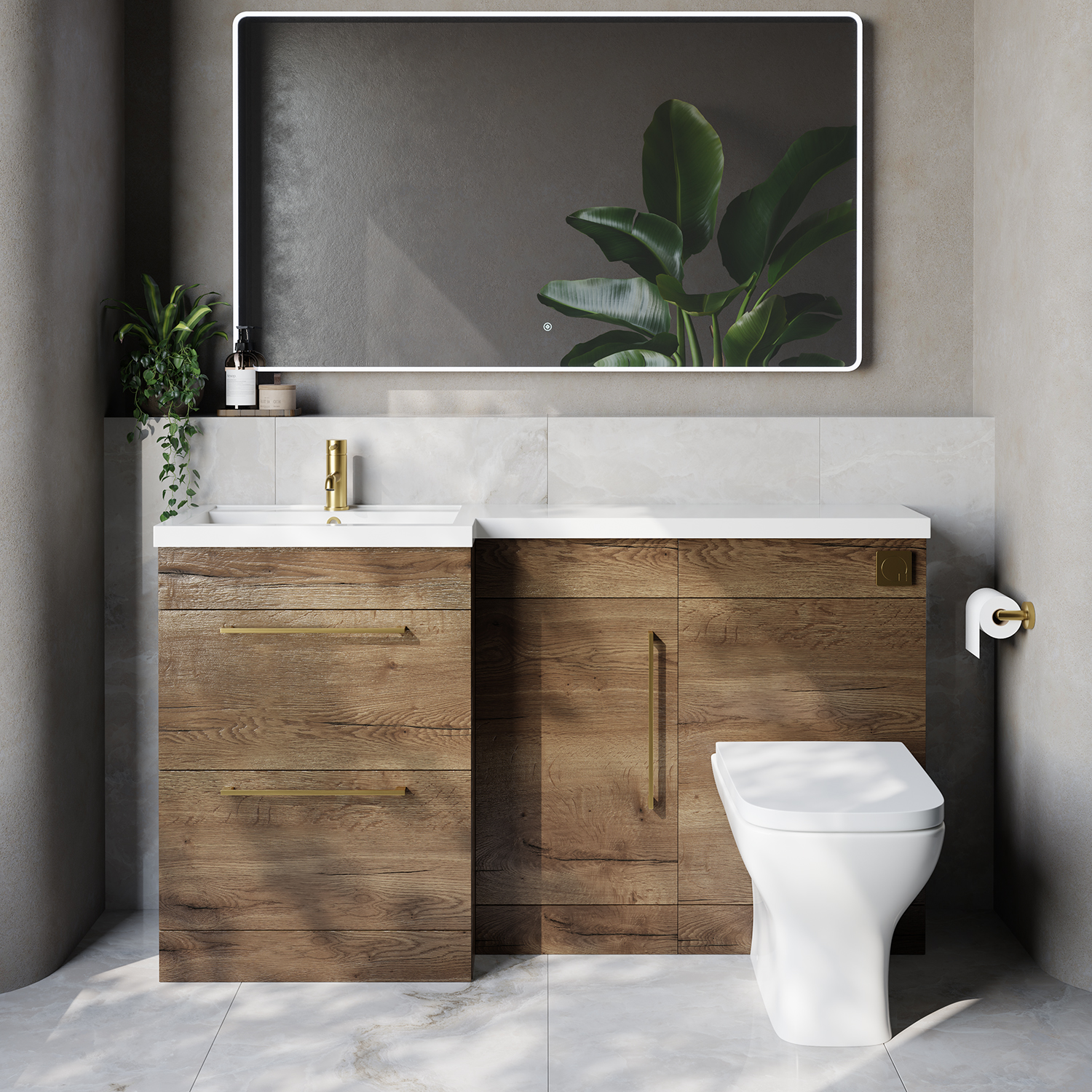 Napoli 390 2 Drawer Vanity Unit Toilet Suite with Left Hand Square Lucia Basin