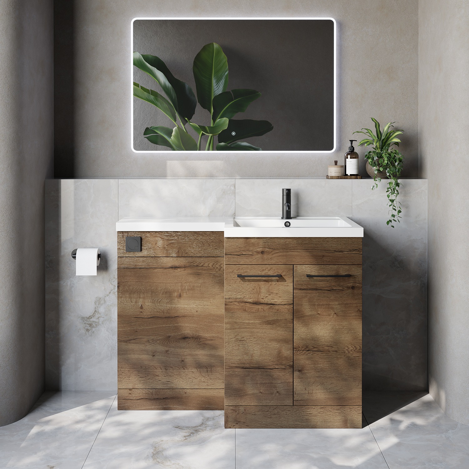 Napoli 460 2 Door Vanity Unit Toilet Suite with Right Hand Square Lucia Basin