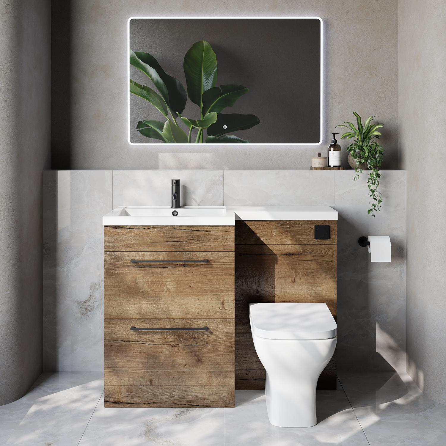 Napoli 460 2 Drawer Vanity Unit Toilet Suite with Left Hand Square Lucia Basin