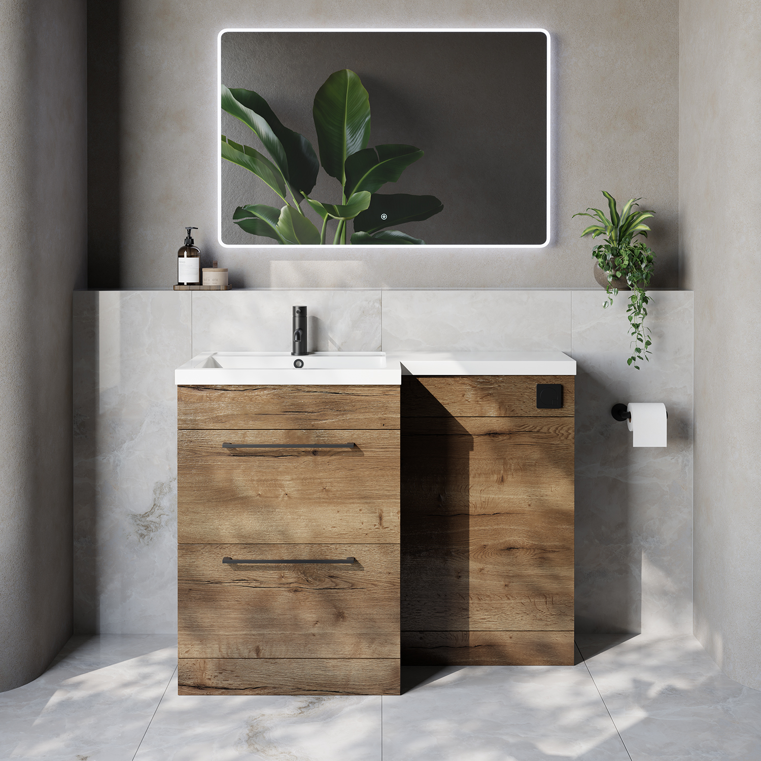 Napoli 460 2 Drawer Vanity Unit Toilet Suite with Left Hand Square Lucia Basin