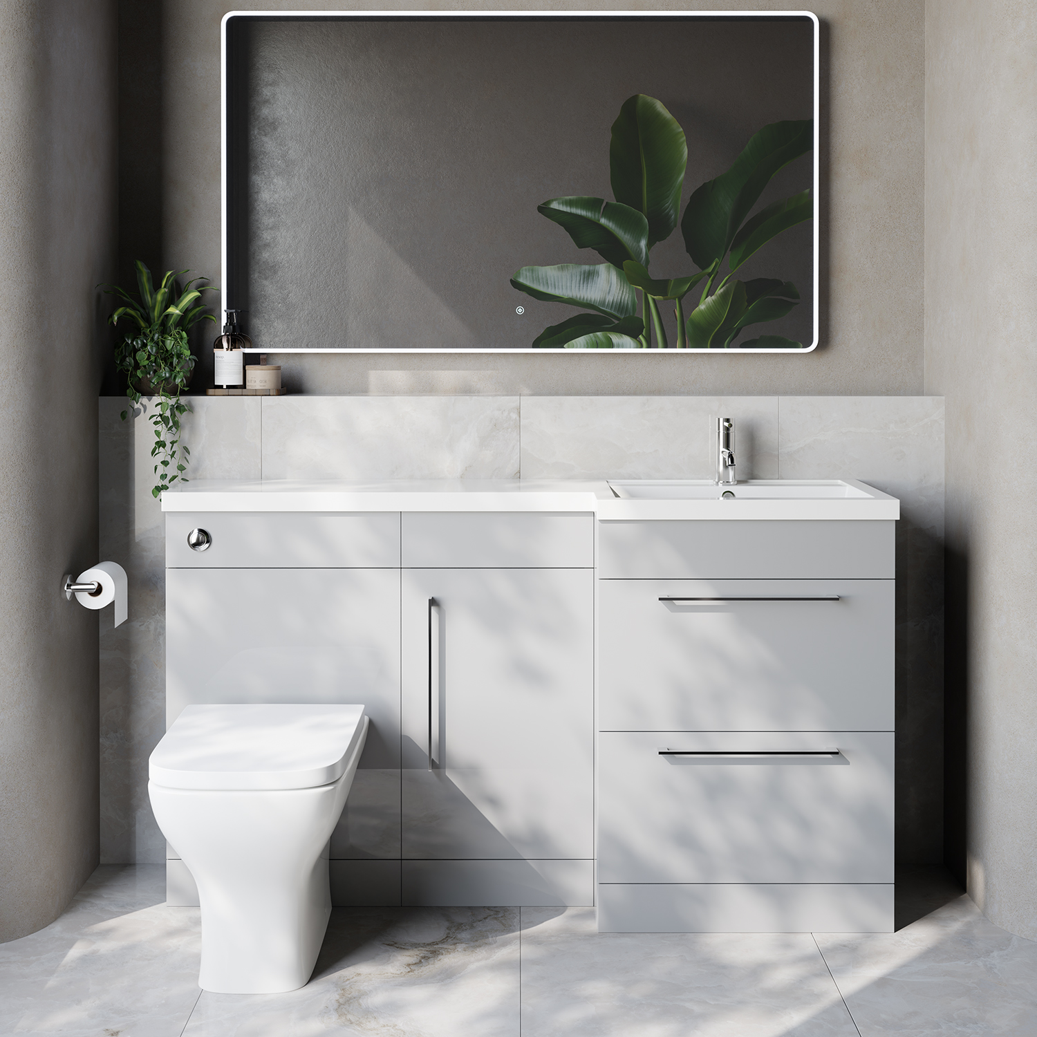 Napoli 390 2 Drawer Vanity Unit Toilet Suite with Right Hand Square Lucia Basin