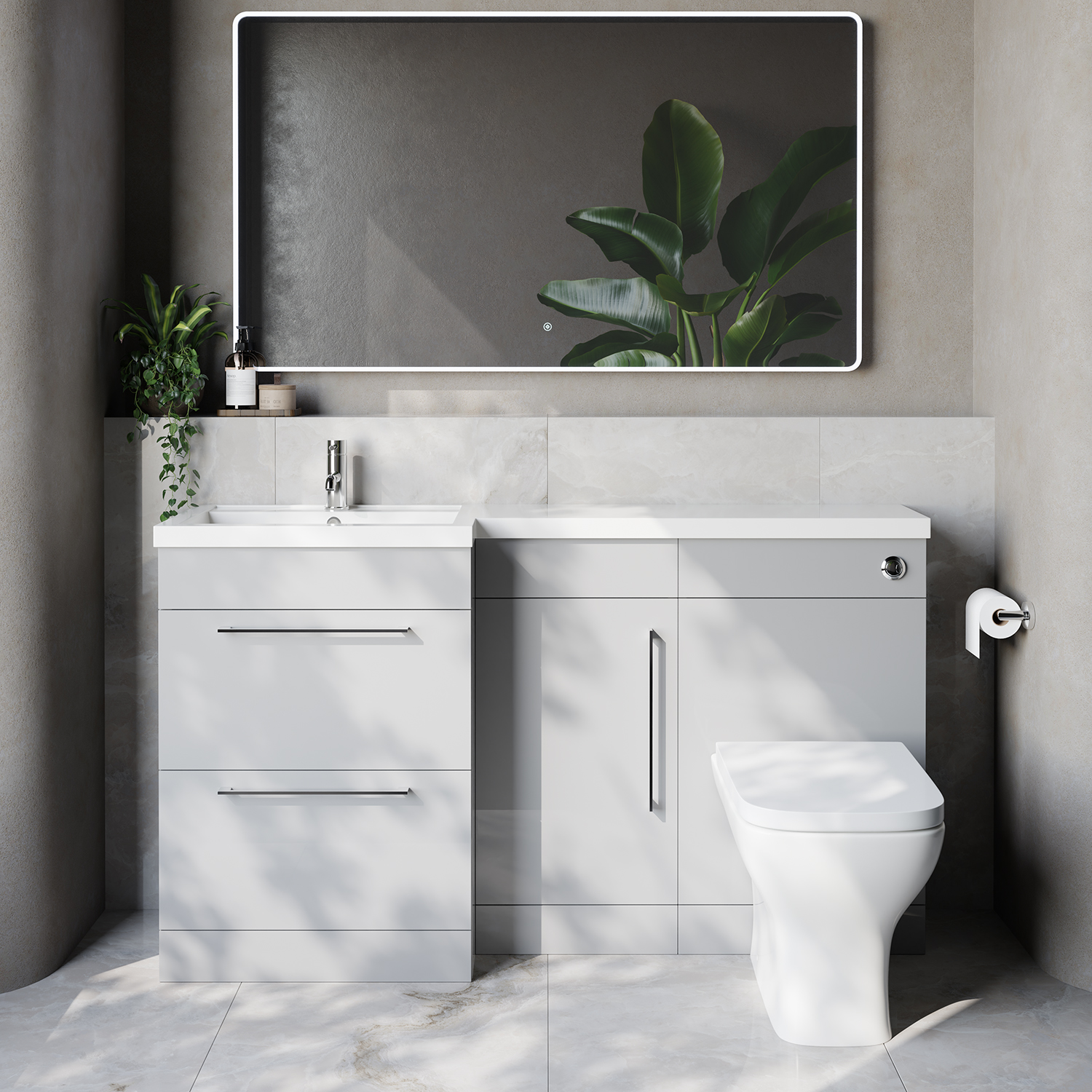 Napoli 390 2 Drawer Vanity Unit Toilet Suite with Left Hand Square Lucia Basin