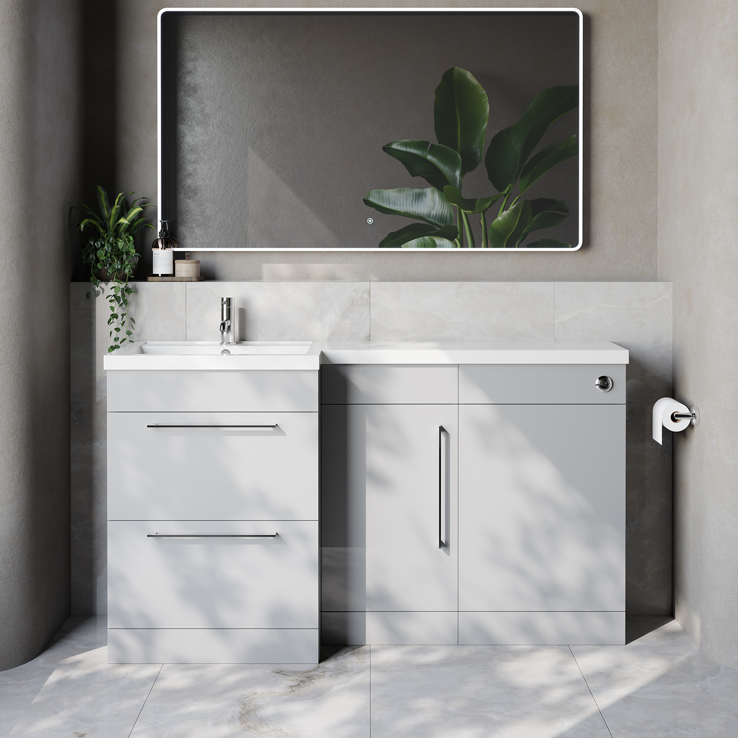 Napoli 390 2 Drawer Vanity Unit Toilet Suite with Left Hand Square Lucia Basin