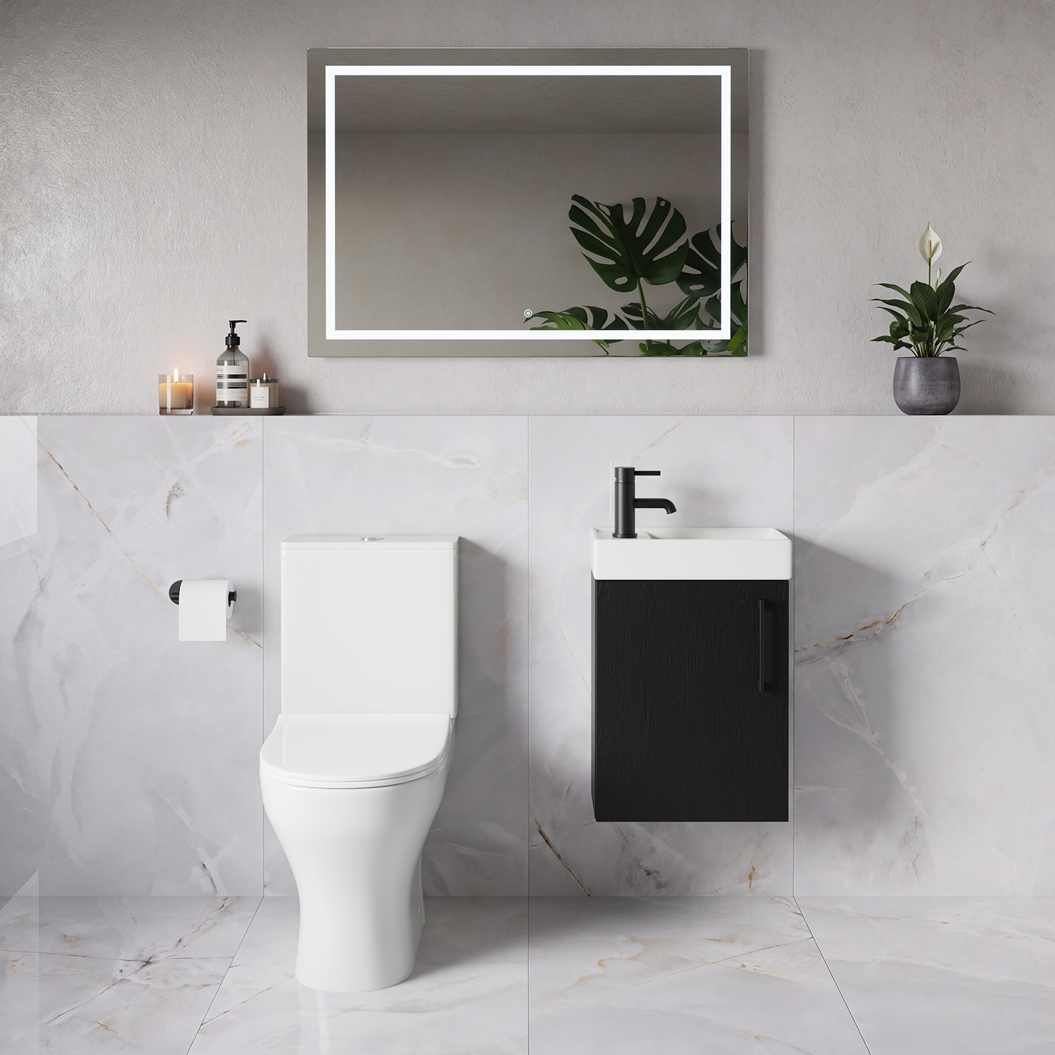 Napoli Cube Single Door Wall Mounted Vanity Unit and Jubilee Toilet Suite with Align Basin
