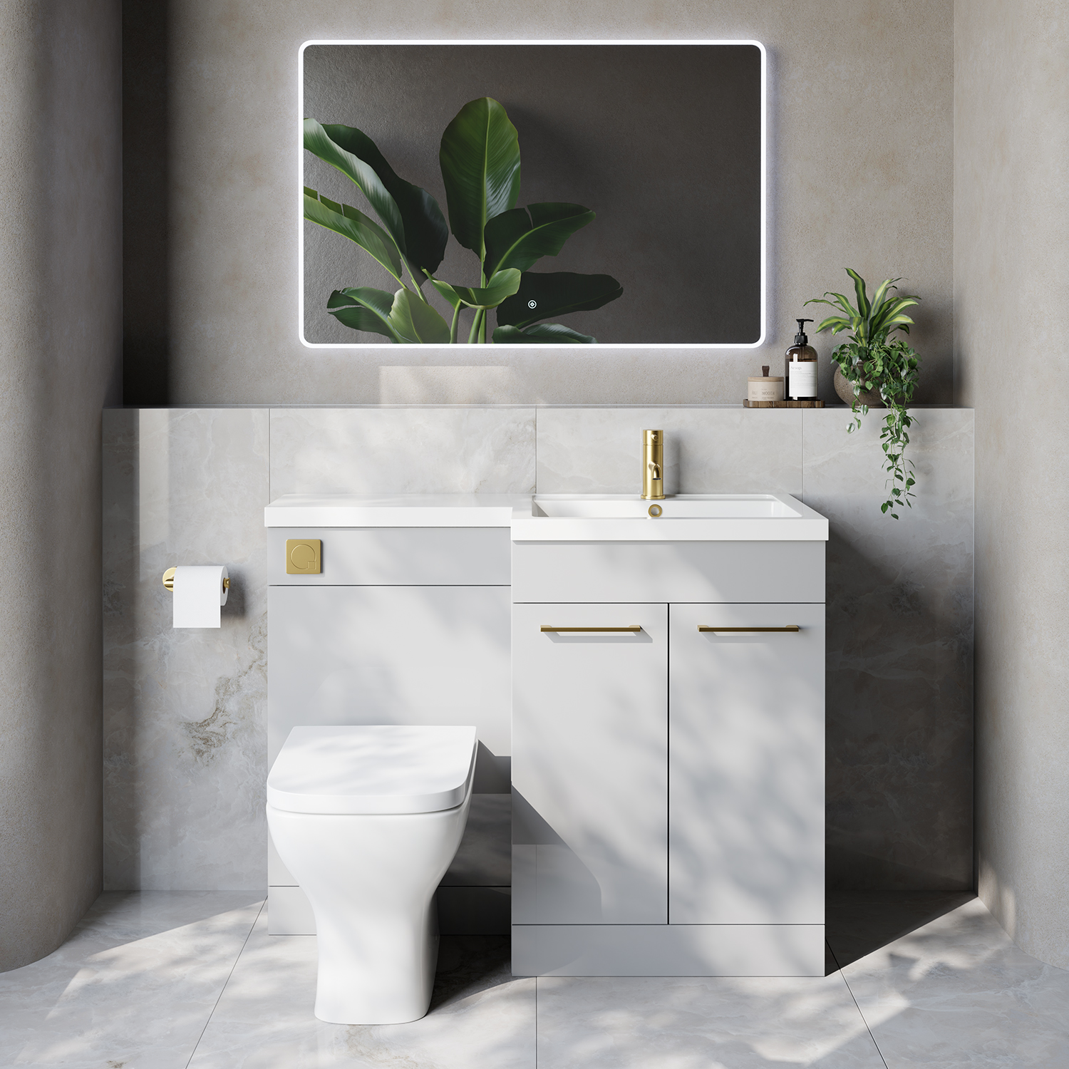 Napoli 460 2 Door Vanity Unit Toilet Suite with Right Hand Square Lucia Basin