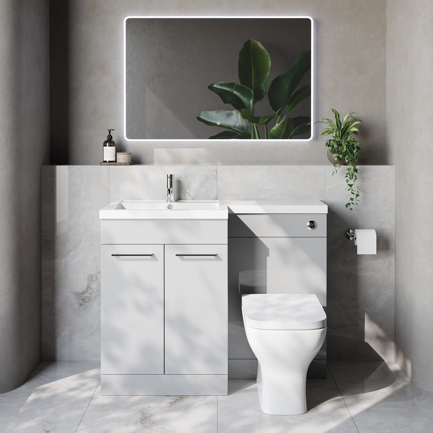 Napoli 460 2 Door Vanity Unit Toilet Suite with Left Hand Square Lucia Basin