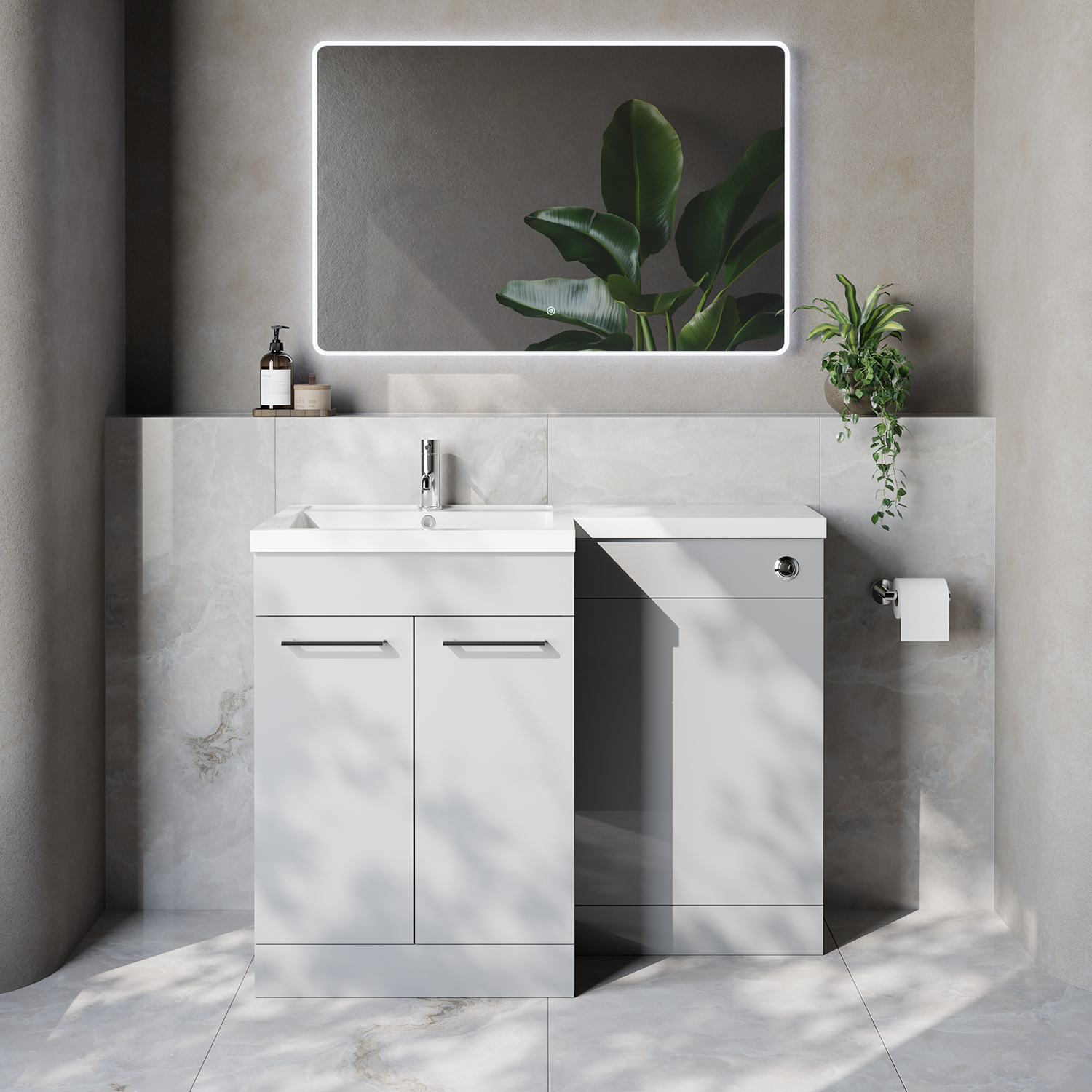Napoli 460 2 Door Vanity Unit Toilet Suite with Left Hand Square Lucia Basin