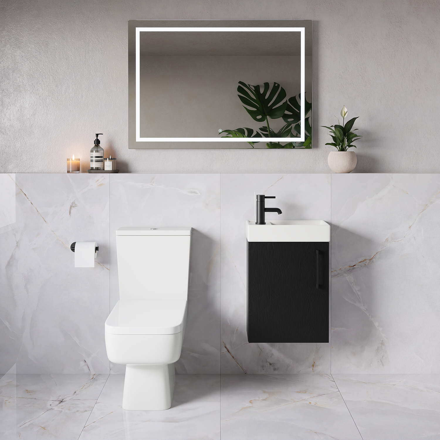 Napoli Cube Single Door Wall Mounted Vanity Unit and Toilet Suite with Align Basin