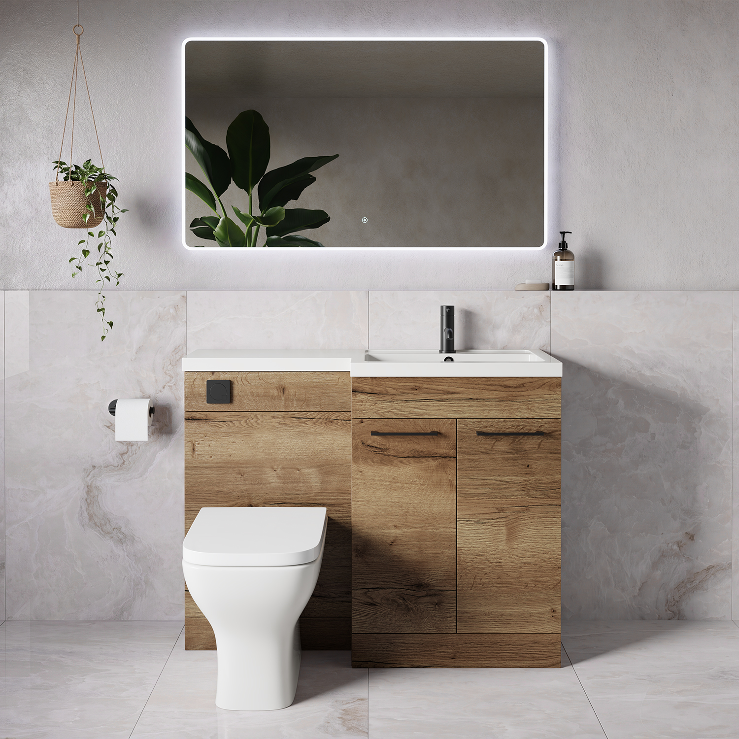 Napoli 390 2 Door Vanity Unit Toilet Suite with Square Right Hand Lucia Basin