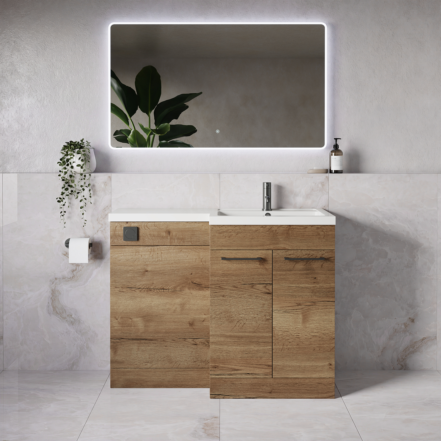 Napoli 390 2 Door Vanity Unit Toilet Suite with Square Right Hand Lucia Basin
