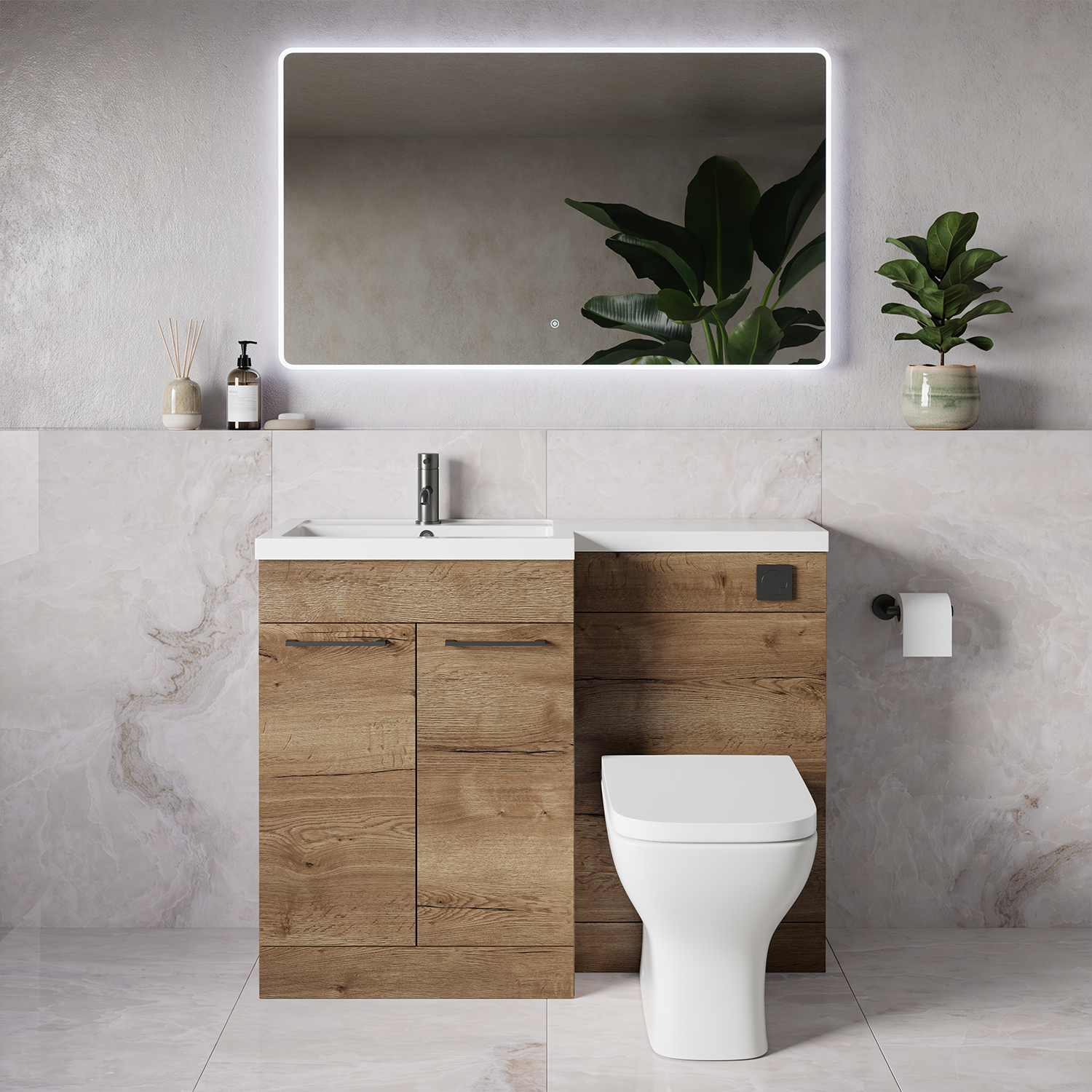 Napoli 390 2 Door Vanity Unit Toilet Suite with Square Left Hand Lucia Basin