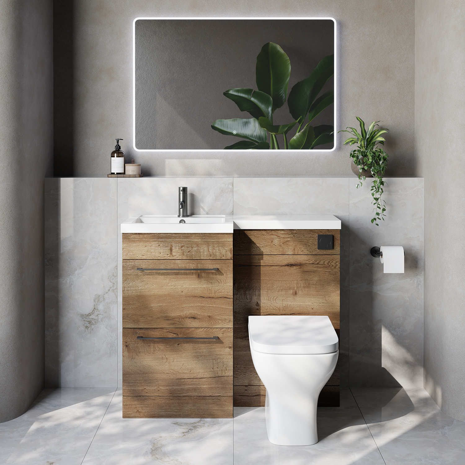 Napoli 390 2 Drawer Vanity Unit Toilet Suite with Left Hand Square Lucia Basin