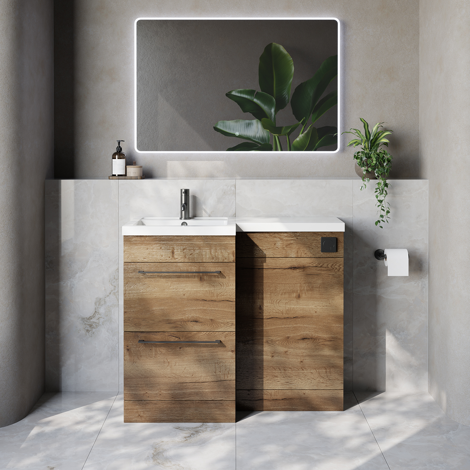 Napoli 390 2 Drawer Vanity Unit Toilet Suite with Left Hand Square Lucia Basin