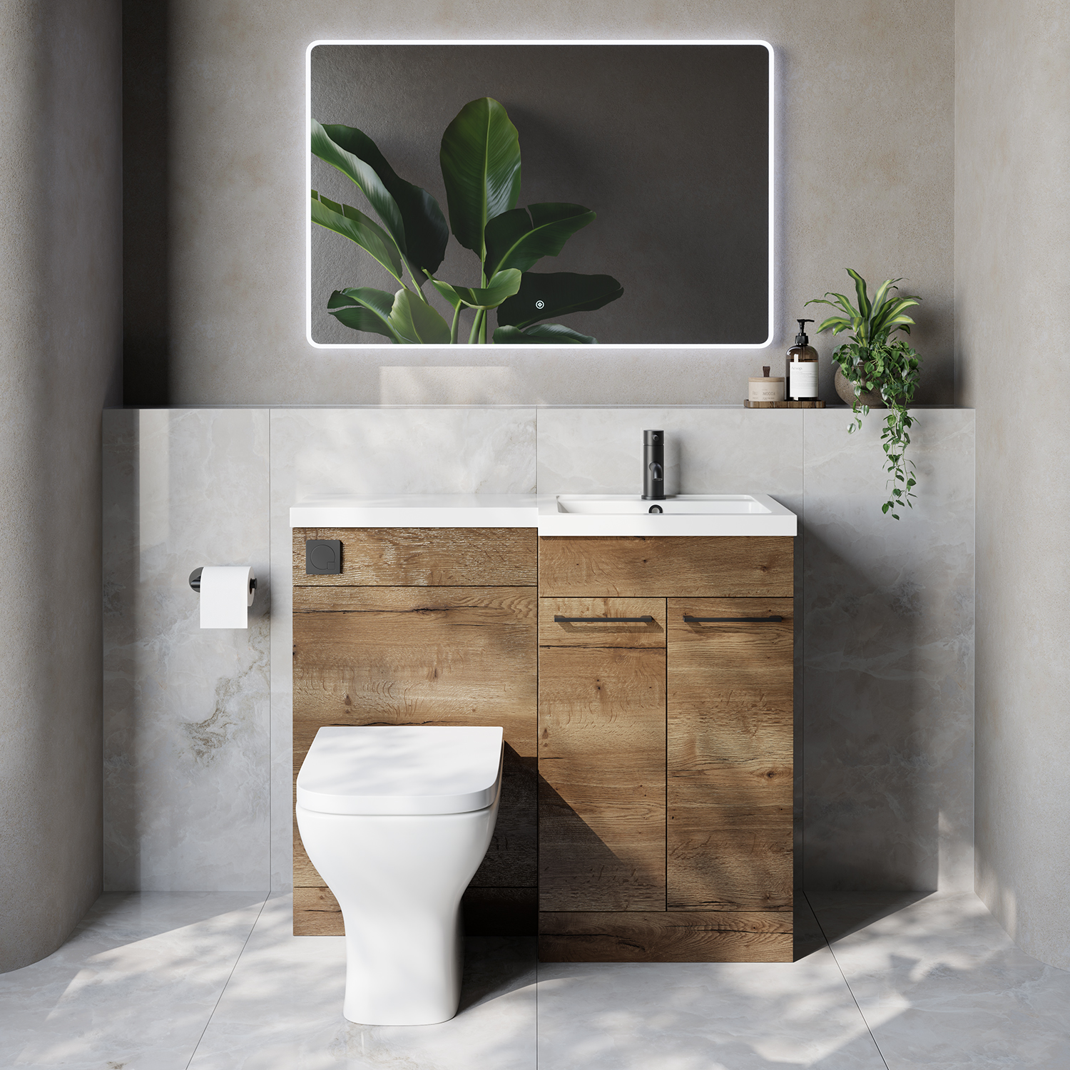 Napoli 390 2 Door Vanity Unit Toilet Suite with Right Hand Square Lucia Basin
