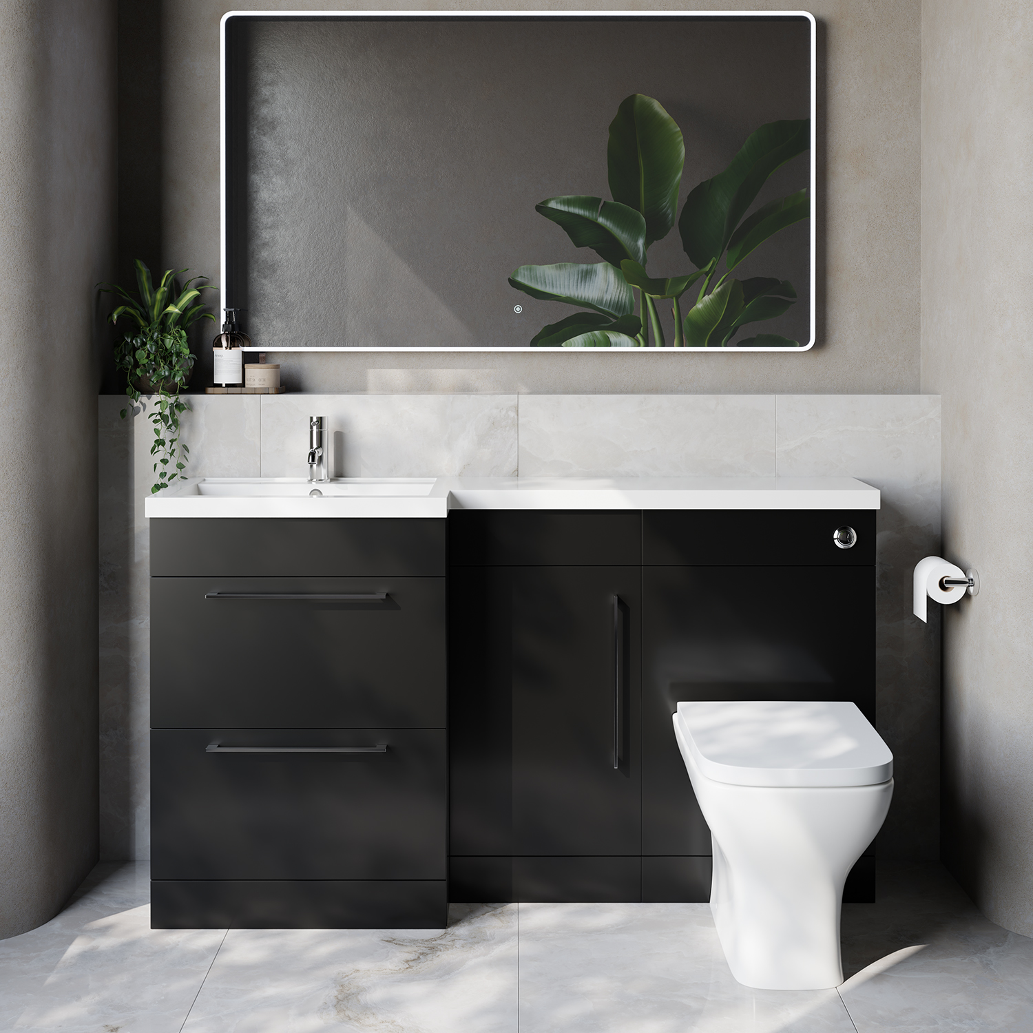 Napoli 390 2 Drawer Vanity Unit Toilet Suite with Left Hand Square Lucia Basin