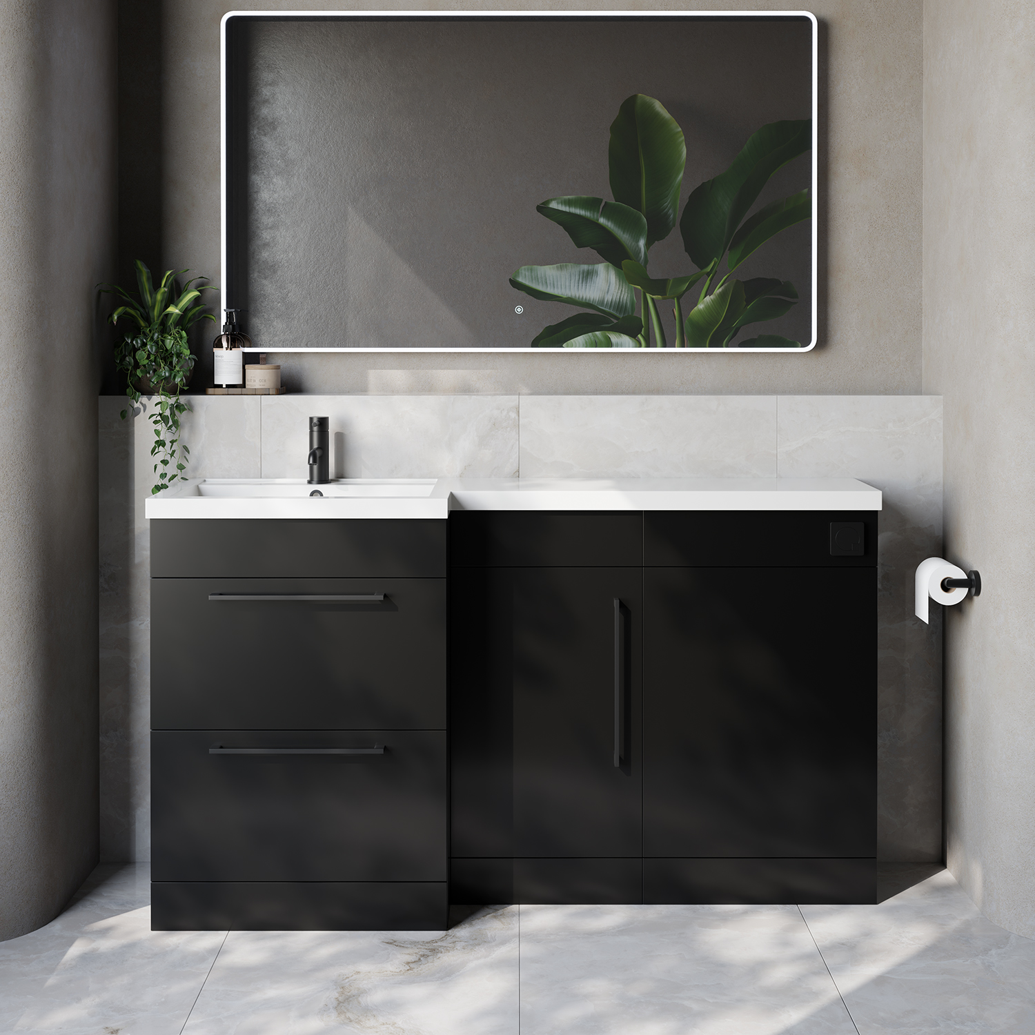 Napoli 390 2 Drawer Vanity Unit Toilet Suite with Left Hand Square Lucia Basin