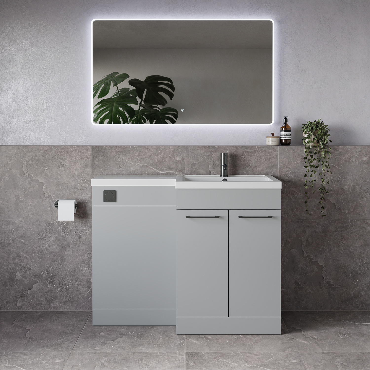 Napoli 390 2 Door Vanity Unit Toilet Suite with Square Right Hand Lucia Basin