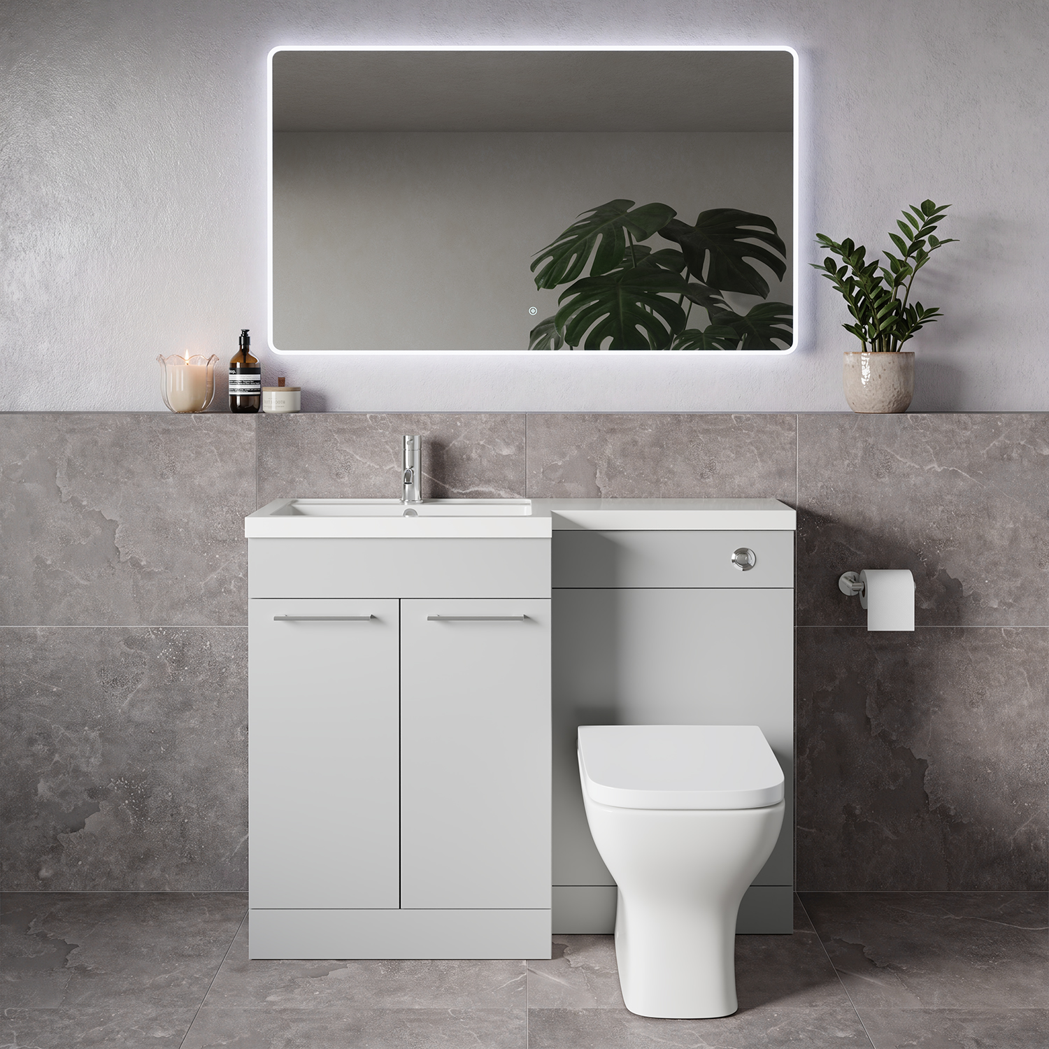 Napoli 390 2 Door Vanity Unit Toilet Suite with Square Left Hand Lucia Basin