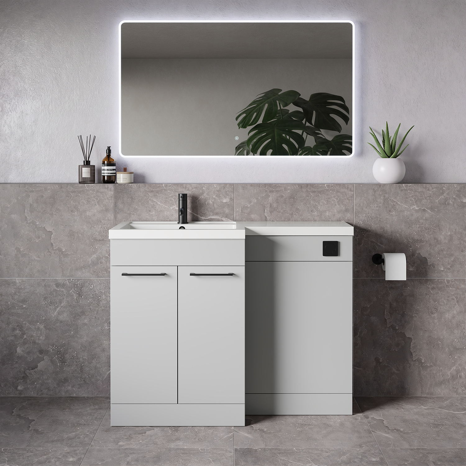 Napoli 390 2 Door Vanity Unit Toilet Suite with Square Left Hand Lucia Basin