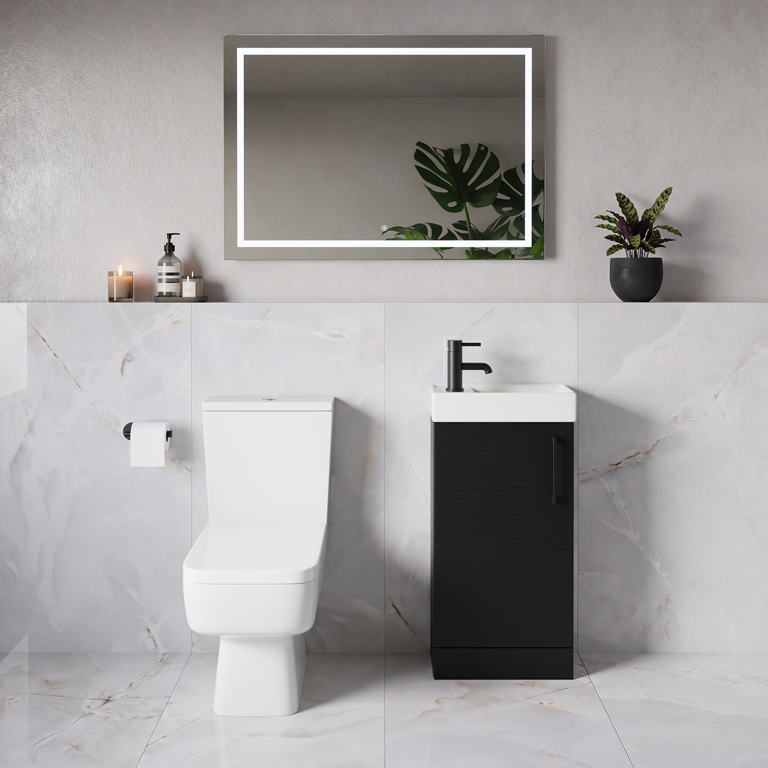 Napoli Cube Single Door Vanity Unit and Toilet Suite with Align Basin