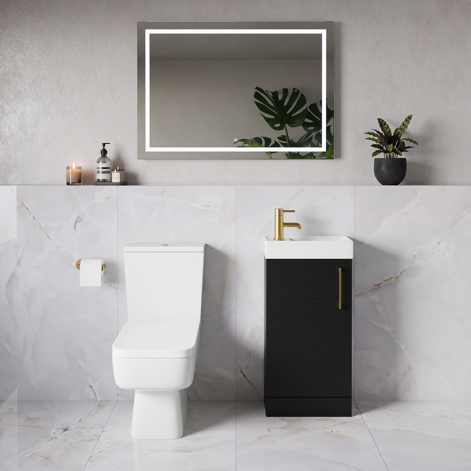 Napoli Cube Single Door Vanity Unit and Toilet Suite with Align Basin