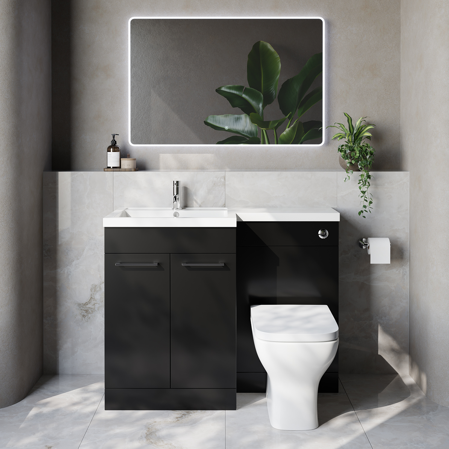 Napoli 460 2 Door Vanity Unit Toilet Suite with Left Hand Square Lucia Basin