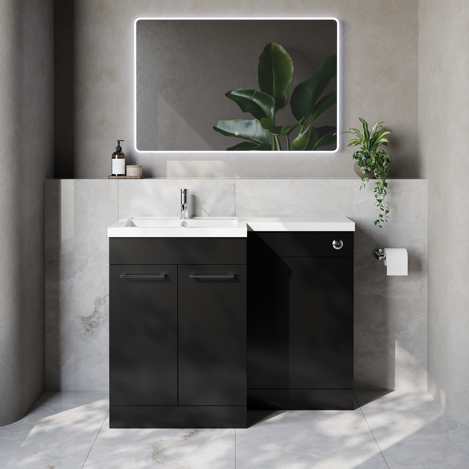 Napoli 460 2 Door Vanity Unit Toilet Suite with Left Hand Square Lucia Basin
